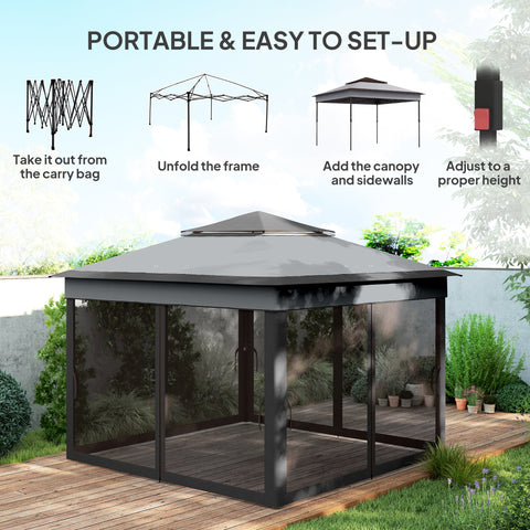 Image of 10.7 x 10.7ft Pop Up Gazebo, Adjustable Instant Sun Shelter with UV30+ Roof Cover, Removable Mesh Curtains, Dark Grey