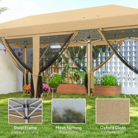 Image of 10' x 20' Pop Up Canopy Tent Gazebo with Removable Mesh Sidewall Netting, Carry Bag for Backyard Patio Outdoor, Beige