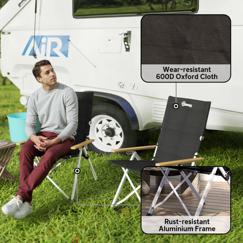 Image of Camping Chairs 2 Pack, Portable Folding Camp Chair with Padded Seat and Bag, Outdoor High Back Recliner, Black