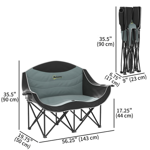 Image of Portable Camp Chair, Double Camping Chair with Cup Holders and Carry Bag, Support 551 lbs, Black